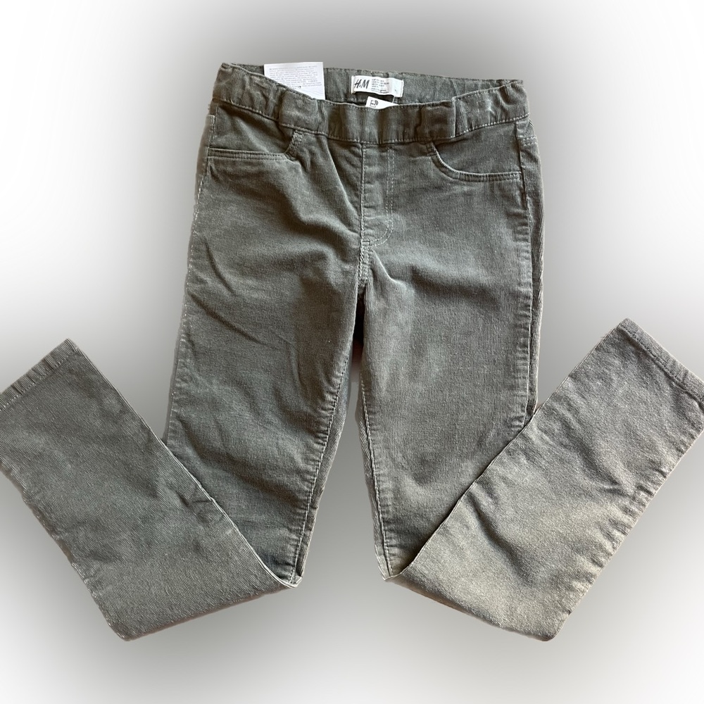 H&M NWT Corduroy Skinny Fit Coupe Moulante Girls Size 8 Olive Green Pants